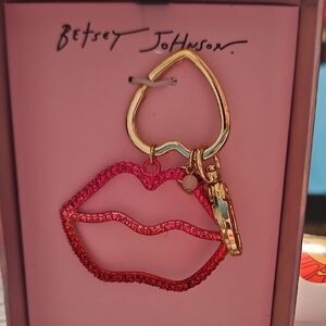 Betsey Johnson Red Lip Keychain with Gold Heart